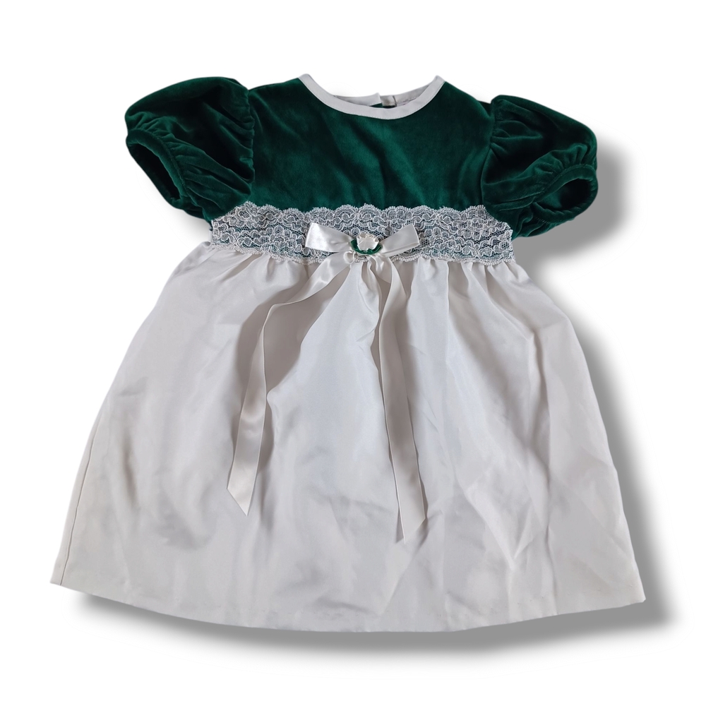Expressions Toddler Little Girls Dress Green White Velvet Bodice Holiday Size 3T